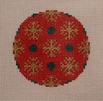 click here to view larger image of Gold Snowflakes Green Dots Red Background Ornament (hand painted canvases)