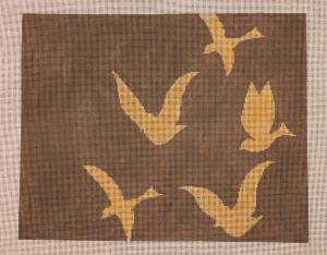 click here to view larger image of Handbag - Gold Bird Silhouettes On Warm Grey Background (hand painted canvases)
