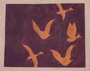 click here to view larger image of Handbag - Rose Gold Bird Silhouettes On Purple Background (hand painted canvases)