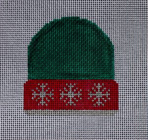 click here to view larger image of Stocking Cap - Green With Silver Snowflakes (hand painted canvases)