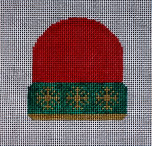 click here to view larger image of Stocking Cap - Red With Gold Snowflakes (hand painted canvases)