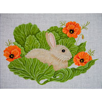 click here to view larger image of Bunny In Cabbage With Poppies (hand painted canvases)