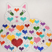 click here to view larger image of Reclining Happy Hearts Kitty (hand painted canvases)