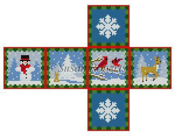 click here to view larger image of Woodland Snow Day Cube Ornament - 18ct (hand painted canvases)