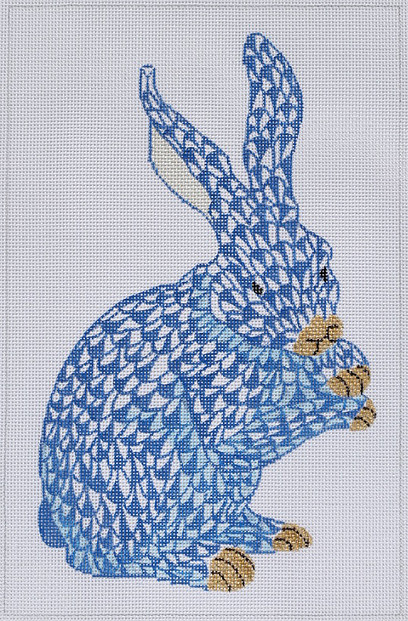 click here to view larger image of Herend Style Standing Fishnet Bunny - Blue and Gold (hand painted canvases 2)