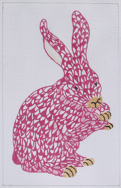 click here to view larger image of Herend Style Standing Fishnet Bunny - Raspberry and Gold (hand painted canvases 2)