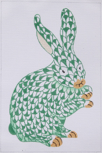 click here to view larger image of Herend Style Standing Fishnet Bunny - Emerald and Gold (hand painted canvases 2)