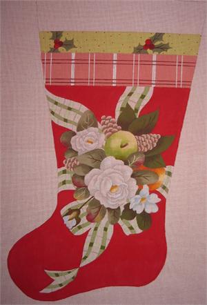 click here to view larger image of Christmas Rose Stocking (hand painted canvases)