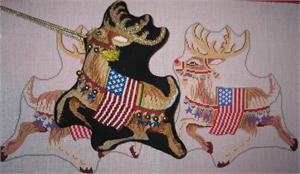 click here to view larger image of Santas Sleigh - Reindeer With American Flag (hand painted canvases)