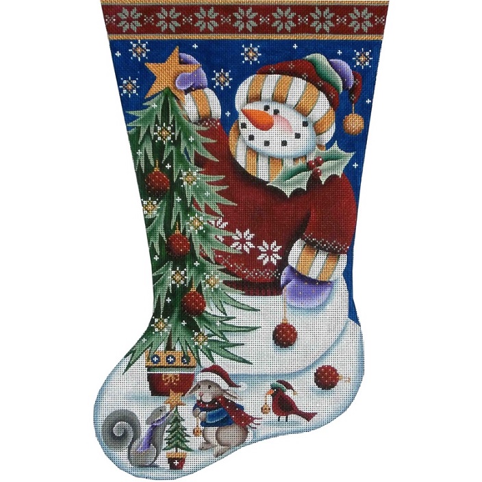 click here to view larger image of Snowman Star Stocking - 13ct (hand painted canvases)