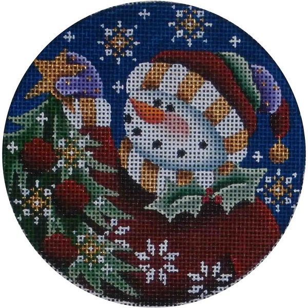 click here to view larger image of Snowman Star Ornament (hand painted canvases)
