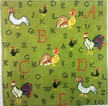 click here to view larger image of Rooster Sampler - Moss (hand painted canvases)