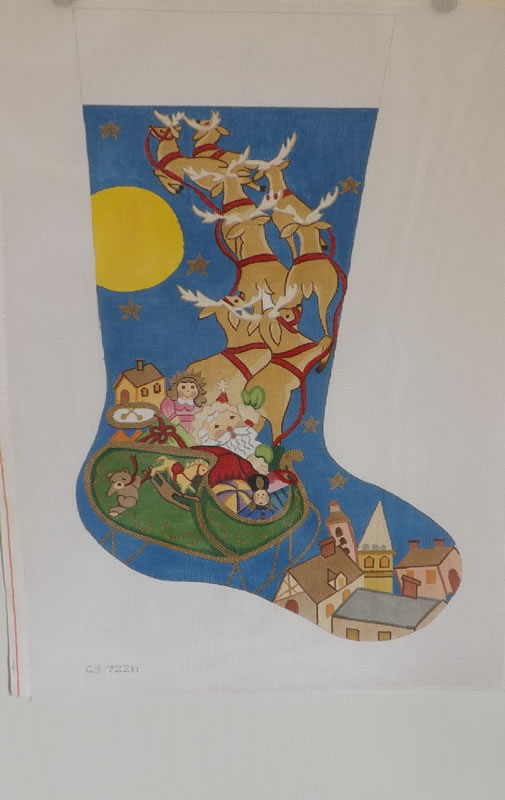 click here to view larger image of Christmas Stocking - Santa And Reindeer (hand painted canvases)