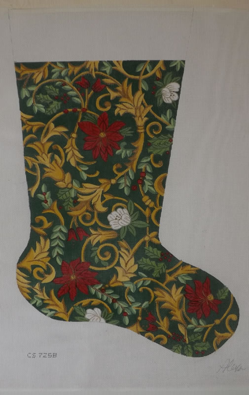 click here to view larger image of Christmas Stocking - Poinsettia   (hand painted canvases)