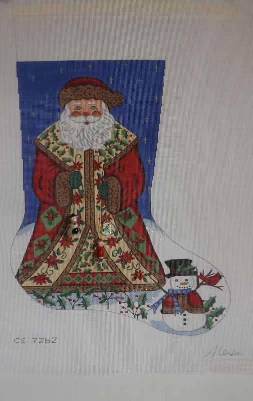 click here to view larger image of Christmas Stocking - Santa With Snowman  (hand painted canvases)
