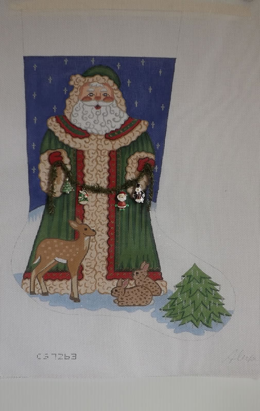 click here to view larger image of Christmas Stocking - Santa w/Deer and Rabbits  (hand painted canvases)