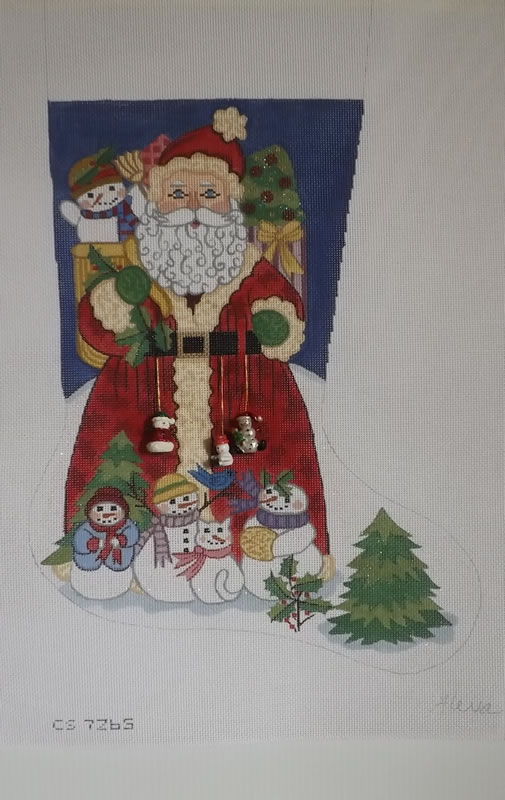 click here to view larger image of Christmas Stocking - Santa w/Snowmen Family  (hand painted canvases)