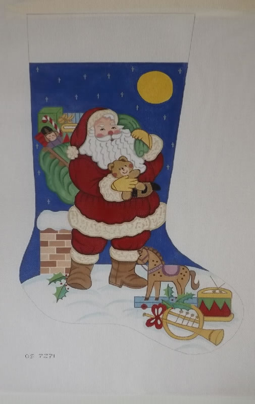 click here to view larger image of Christmas Stocking - Santa On The Roof  (hand painted canvases)