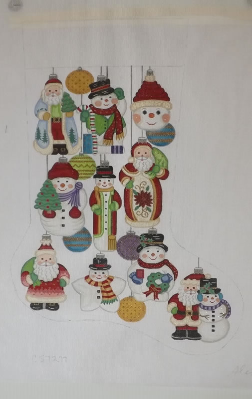 click here to view larger image of Christmas Stocking - Snowmen Ornaments  (hand painted canvases)