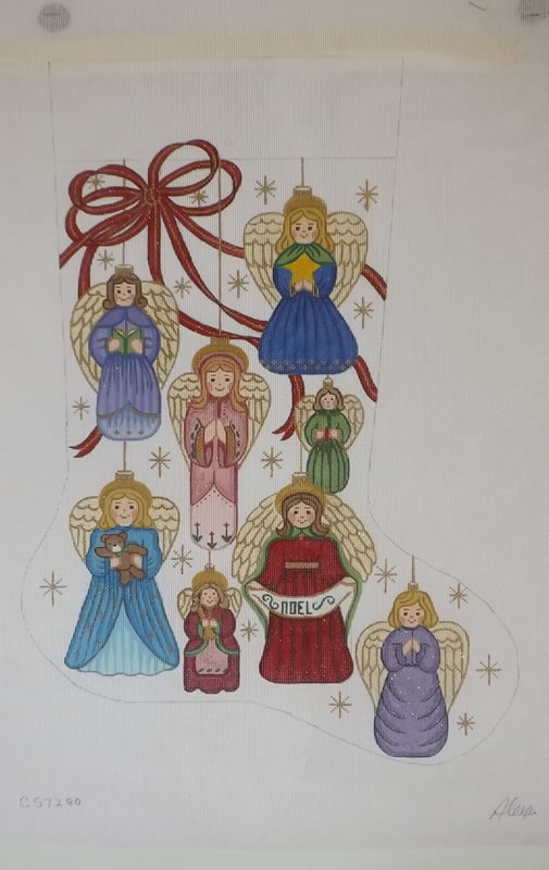 click here to view larger image of Christmas Stocking - Angel Ornaments  (hand painted canvases)