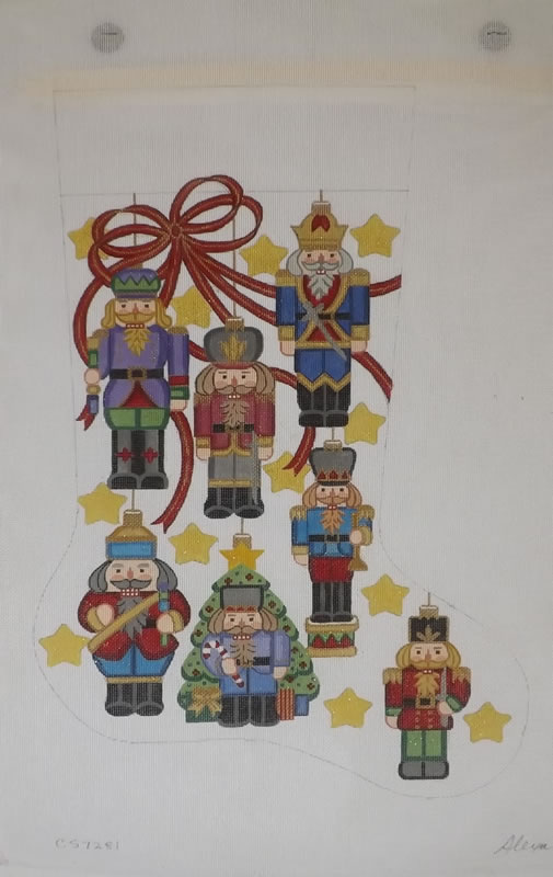 click here to view larger image of Christmas Stocking - Nutcracker Ornaments   (hand painted canvases)