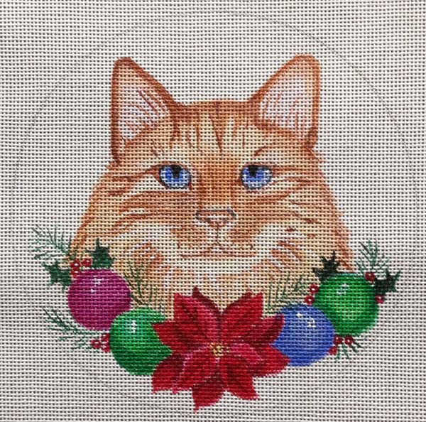 click here to view larger image of Christmas Garland Cat Ornament (hand painted canvases)