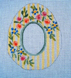click here to view larger image of Roses and Forget-Me-Nots On Yellow Stripes Sugar Egg (hand painted canvases)