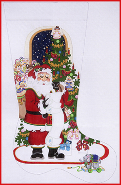 click here to view larger image of Santa w/Toy Bag/Girl Stocking   (hand painted canvases)