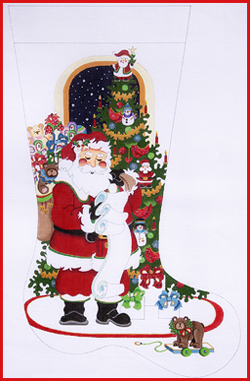 click here to view larger image of Santa w/Toy Bag/Boy Stocking  (hand painted canvases)