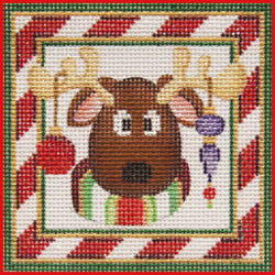 click here to view larger image of Reindeer w/Ornaments on Antlers  (hand painted canvases)
