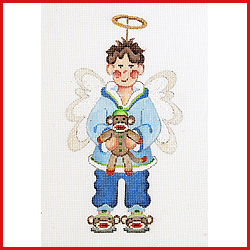 click here to view larger image of Boy Angel Holding a Sock Monkey  (hand painted canvases)