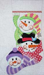 click here to view larger image of Snowman Faces Stocking - Pastel (hand painted canvases)