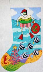 click here to view larger image of Santa Afloat Stocking (hand painted canvases)
