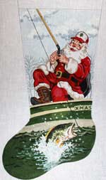click here to view larger image of Bass Fishing Santa Stocking (hand painted canvases)