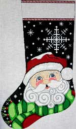 click here to view larger image of Snowflake Santa Stocking (hand painted canvases)