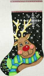 click here to view larger image of Snowflake Reindeer Stocking (hand painted canvases)