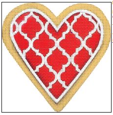 click here to view larger image of Red Trellis Heart Cookie (hand painted canvases)