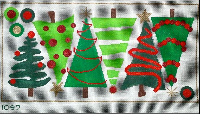 click here to view larger image of Six Christmas Trees - 13ct (hand painted canvases)