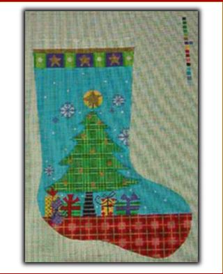 click here to view larger image of Plaid Tree Stocking (hand painted canvases)