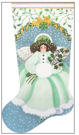 click here to view larger image of Wintergreen Angel Stocking (hand painted canvases)