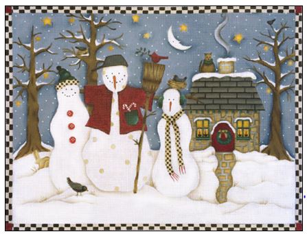 click here to view larger image of Snowman Cottage (hand painted canvases)