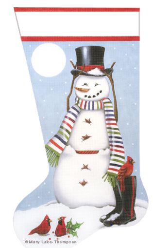 click here to view larger image of Snowmen Top Hat Stocking (hand painted canvases)