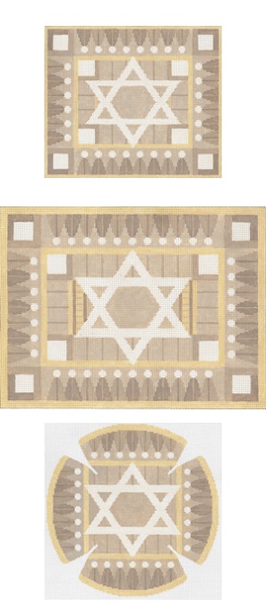 click here to view larger image of Geo Border Taupe Tefillin (hand painted canvases)