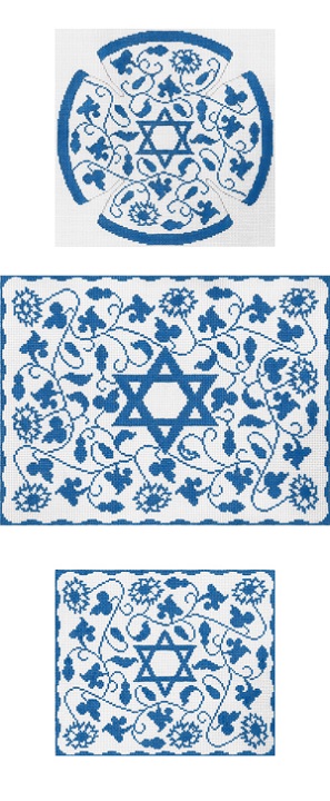 click here to view larger image of Blue Vine Floral Yarmulke (hand painted canvases)