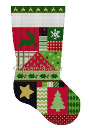 click here to view larger image of Star Patchwork Stocking (hand painted canvases)