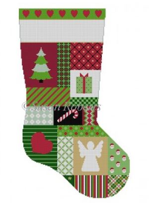 click here to view larger image of Heart Patchwork Stocking (hand painted canvases)