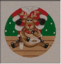 click here to view larger image of Cookie Eating Reindeer Ornament (hand painted canvases)