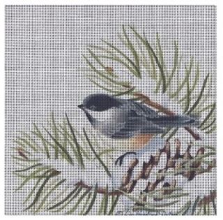 click here to view larger image of Chickadee in Pine Branch (hand painted canvases)