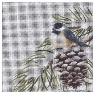 click here to view larger image of Chickadee on Pine Cone (hand painted canvases)