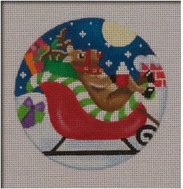 click here to view larger image of Sled Chillin Reindeer Ornament (hand painted canvases)